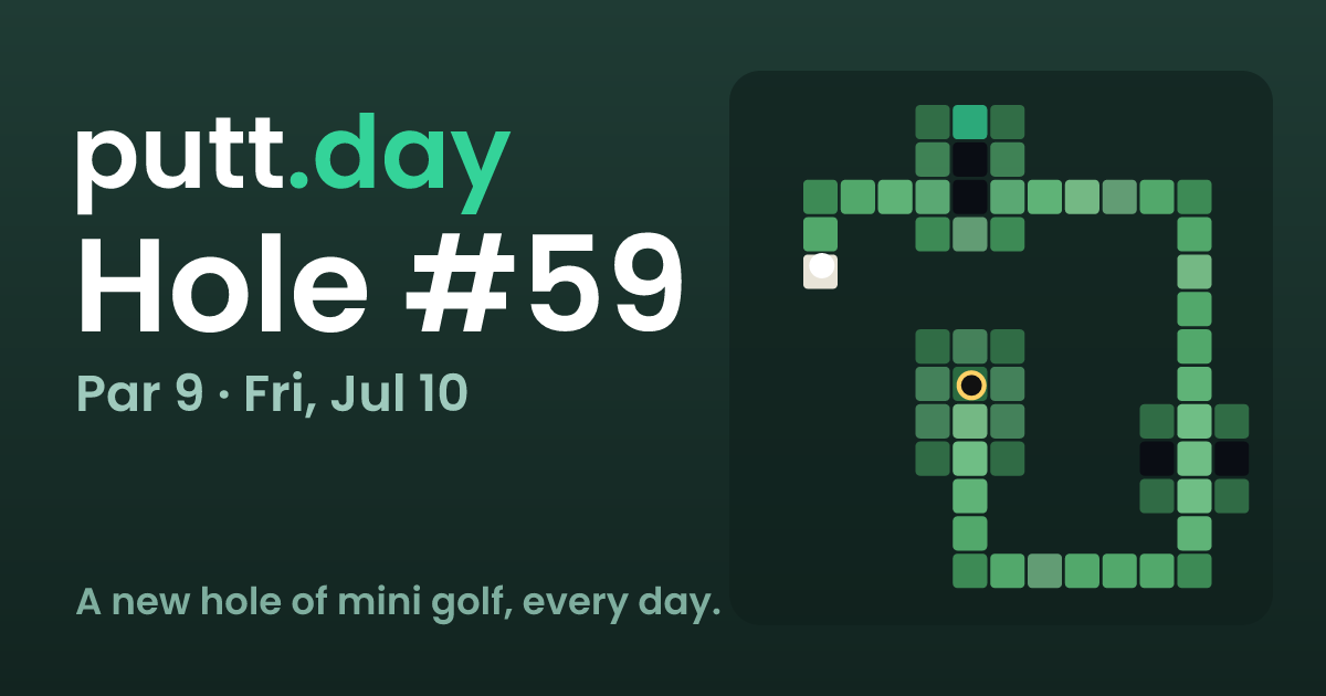 putt.day Hole 59 preview showing a pixel-green miniature golf course.